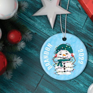Ornamento De Cerâmica Luzes brilhantes Maravilhas de inverno Snowman Nat