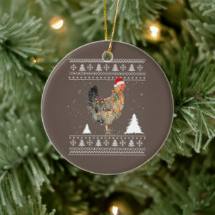 Ornamento De Cerâmica Luzes de frango com pijama de Natal do Papai Noel