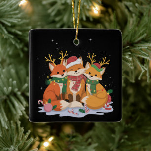 Ornamento De Cerâmica Luzes de Natal da Raposa Papai Noel Xmas Animal da