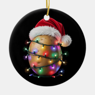 Ornamento De Cerâmica Luzes de Natal de Batata Chapéu de Papai Noel Legu