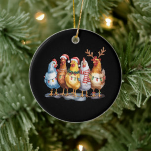 Ornamento De Cerâmica Luzes de Natal de Frango Engraçadas Animais da Faz