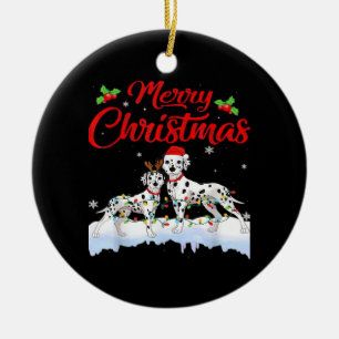 Ornamento De Cerâmica Luzes de Natal do Cão Dálmata Chapéu do Papai Noel