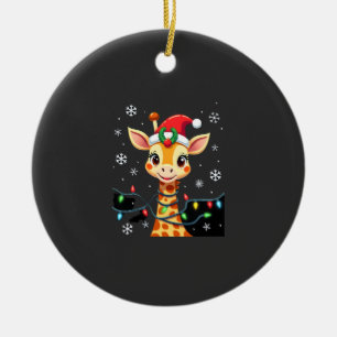 Ornamento De Cerâmica Luzes de Natal Girafa Fofa Chapéu do Papai Noel Pi