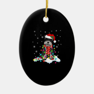 Ornamento De Cerâmica Luzes de Natal giras com um chapéu de Papai Noel