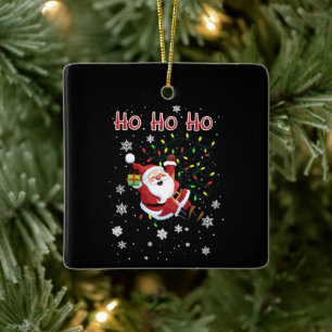 Ornamento De Cerâmica Luzes de Natal Ho Ho Ho Xmas Papai Noel Engraçado 
