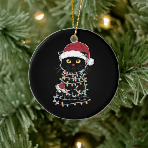 Ornamento De Cerâmica Luzes de Natal para Amante de Gatos Divertidos
