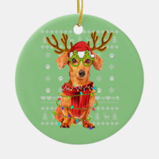 Ornamento De Cerâmica Luzes de Natal Sudoríssimas Dachshund Cachorro