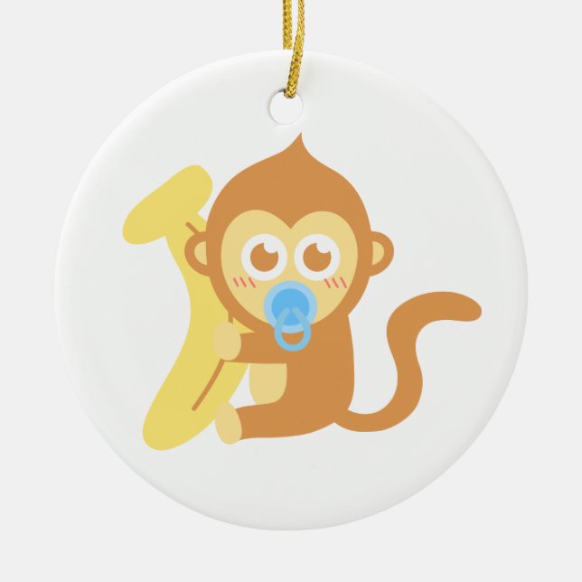 Ornamento De Cerâmica Macaco bonito do bebê dos desenhos animados com (Frente)