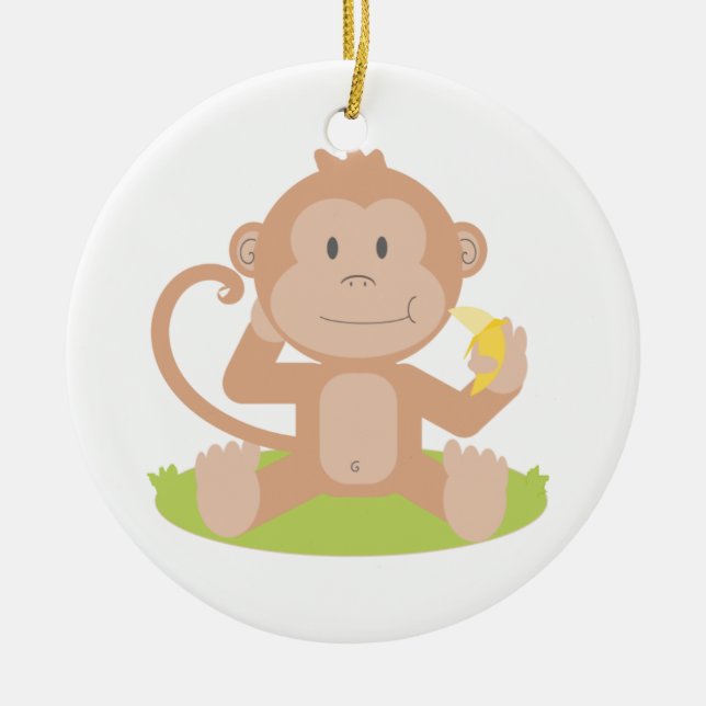 Ornamento De Cerâmica Macaco bonito do bebê dos desenhos animados que (Frente)