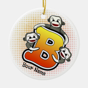 Ornamento De Cerâmica Macaco de Meia com Monograma B