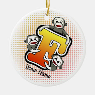 Ornamento De Cerâmica Macaco de Meia com Monograma F