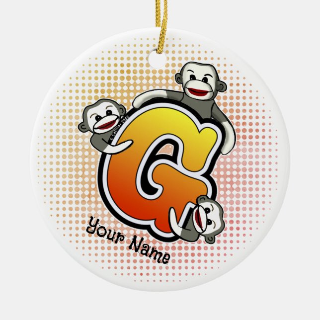 Ornamento De Cerâmica Macaco de Meia com Monograma G  (Frente)
