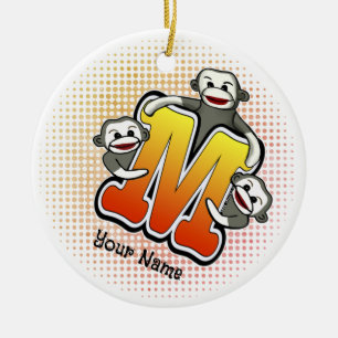 Ornamento De Cerâmica Macaco de Meia com Monograma M