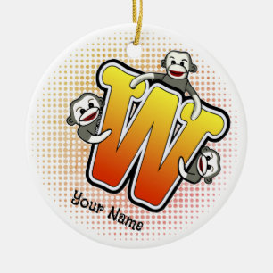 Ornamento De Cerâmica Macaco de Meia com Monograma W