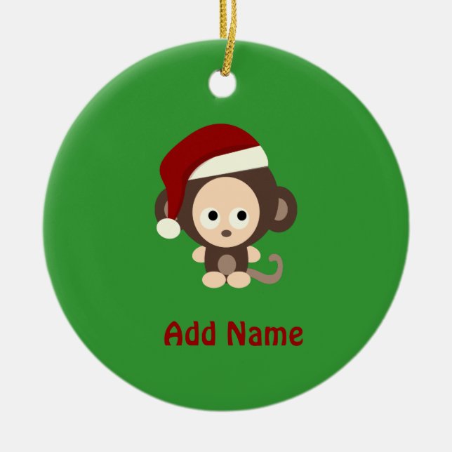 Ornamento De Cerâmica Macaco de Natal bonito (Frente)