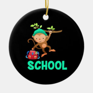Ornamento De Cerâmica Macaco De Volta À Escola