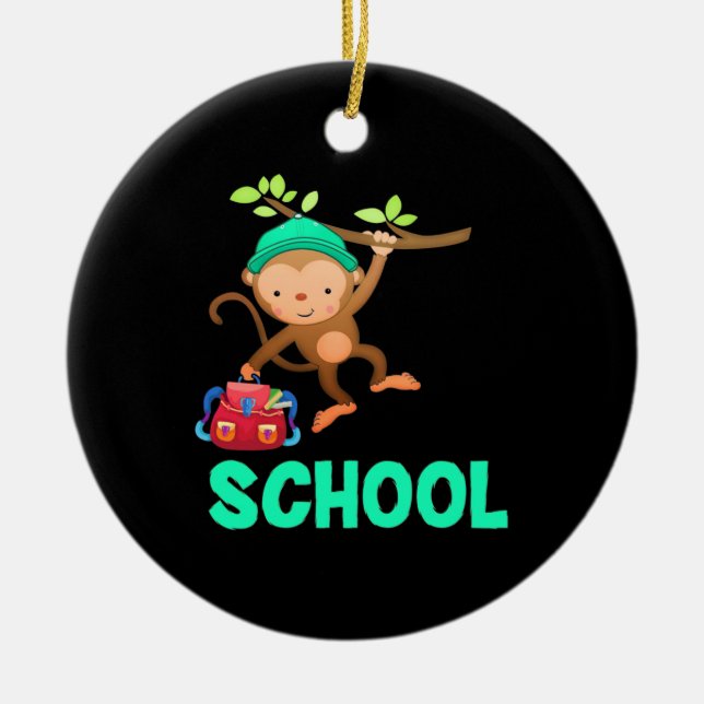 Ornamento De Cerâmica Macaco De Volta À Escola (Frente)