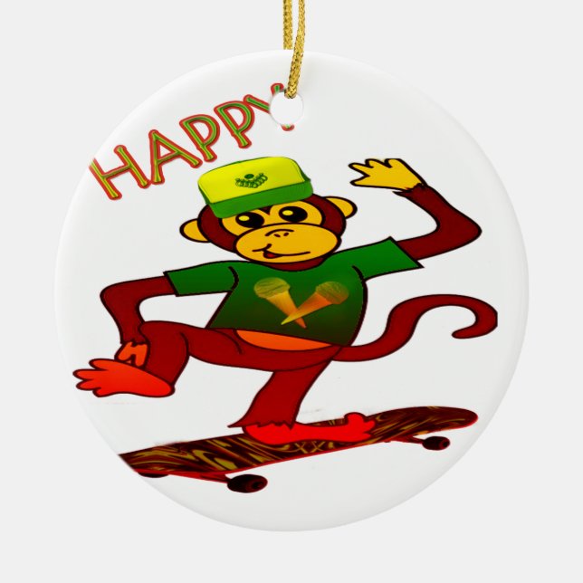 Ornamento De Cerâmica macaco feliz (Frente)