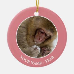 Ornamento De Cerâmica Macaco japonês da neve do Macaque do bebê