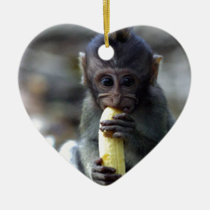 Ornamento De Cerâmica Macaco-macaco-bebê bonito comendo banana