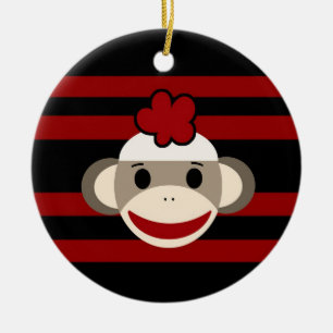 Ornamento De Cerâmica Macaco-macaco-meia-gata-vermelha e preta