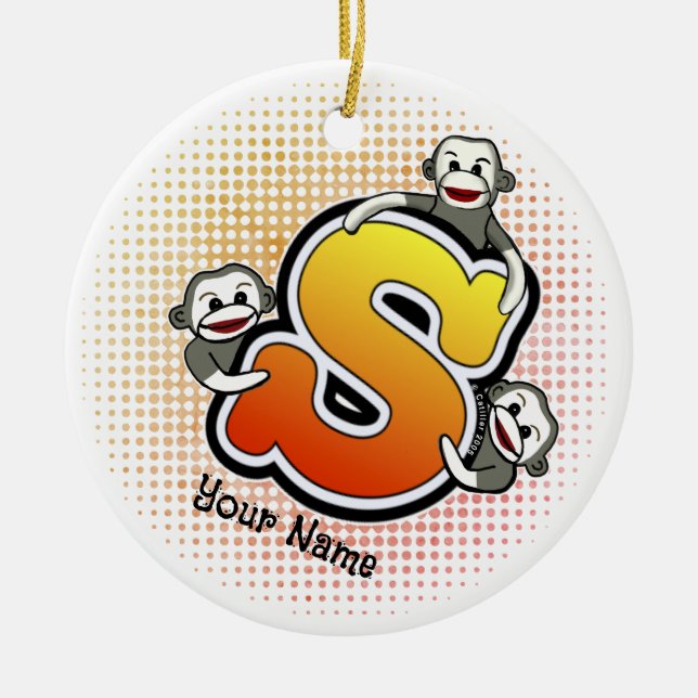 Ornamento De Cerâmica Macaco Monograma S Sock (Frente)