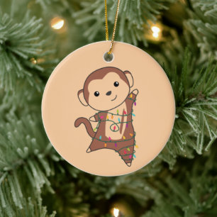 Ornamento De Cerâmica Macaco Natal Neve Inverno Animais Macacos Ceram