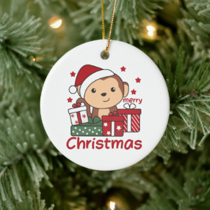 Ornamento De Cerâmica Macaco Presente de Natal Presente nos Macacos de I