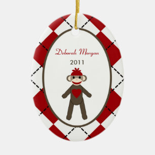 Ornamento De Cerâmica Macaco vermelho personalizado da peúga do