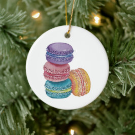 Ornamento De Cerâmica Macarões Coxas Do Arco-Íris Em Aquarela