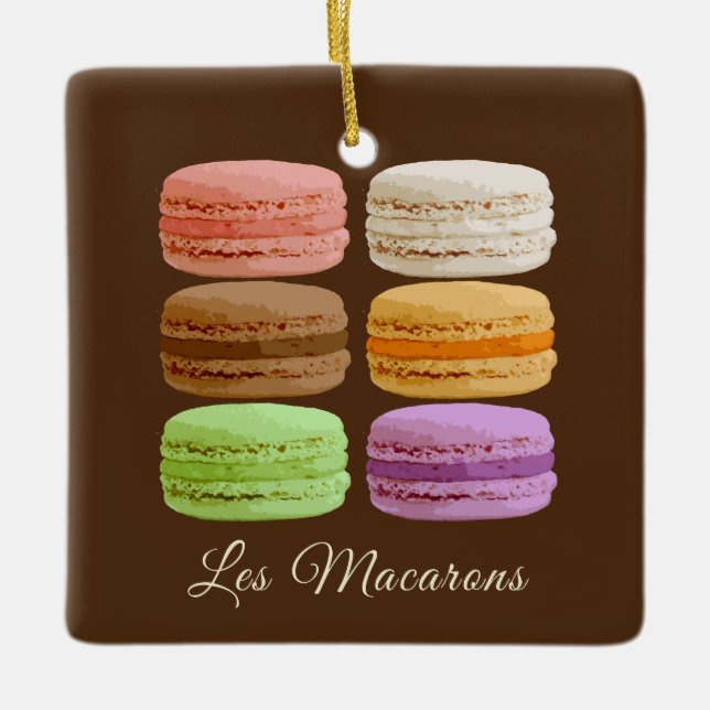 Ornamento De Cerâmica Macarons Franceses Elegantes - Sabores Associados (Frente)