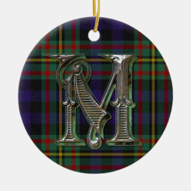 Ornamento De Cerâmica MacLellan Plaid Monogram ornament (Frente)