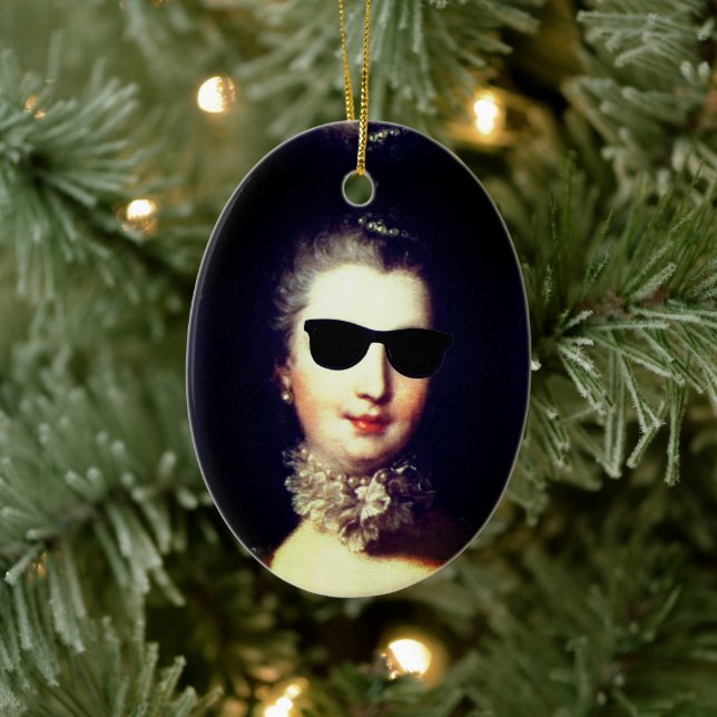 Ornamento De Cerâmica ♥ Madame de Pompadour with sunglasses crazy ♥ (Árvore)