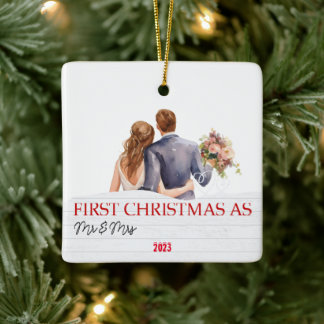 Ornamento De Cerâmica Madeira Branca Personalizada Nosso Primeiro Natal