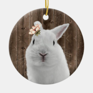 Ornamento De Cerâmica Madeira de coelho branco coelho branco coelho liso