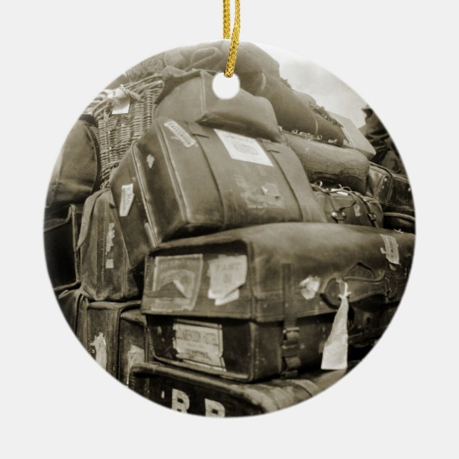 ORNAMENTO DE CERÂMICA MADEIRA DE EQUIPE DE BAGAGEM VIAGEM 1890 (Frente)