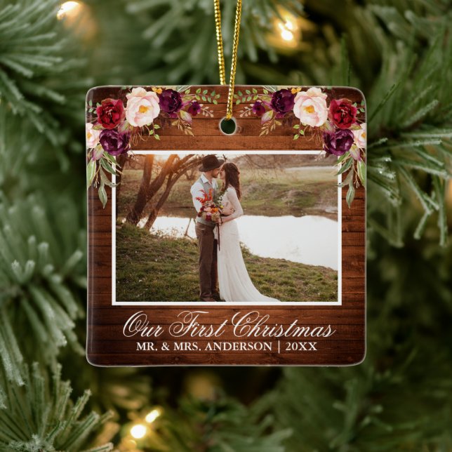 Ornamento De Cerâmica Madeira Floral Russa Nosso Primeiro Natal (Árvore)