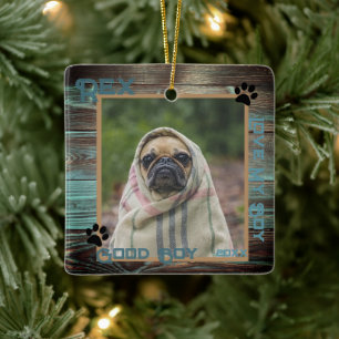 Ornamento De Cerâmica Madeira fotográfica personalizada de cão
