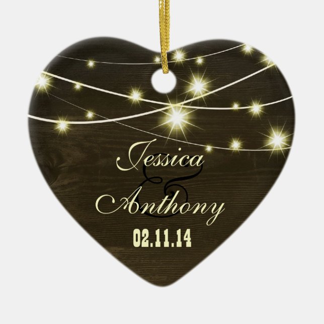 Ornamento De Cerâmica madeira rustica com fio de luz (Frente)