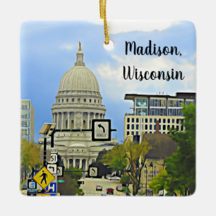 Ornamento De Cerâmica Madison, Wisconsin City View Capitol Building
