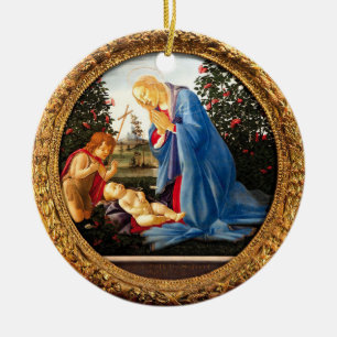 Ornamento De Cerâmica Madona Botticelli Adorando Menino com João Batista