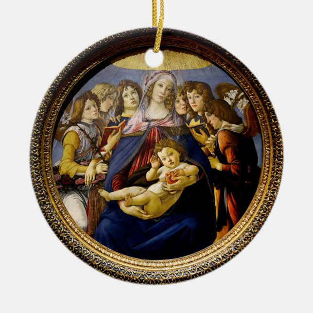 Ornamento De Cerâmica Madona da Romã Anjos Meninos de Botticelli (Frente)
