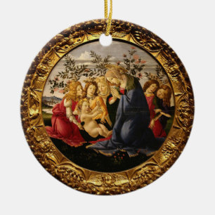 Ornamento De Cerâmica Madona de Botticelli Adorando a Criança com 5 Anjo
