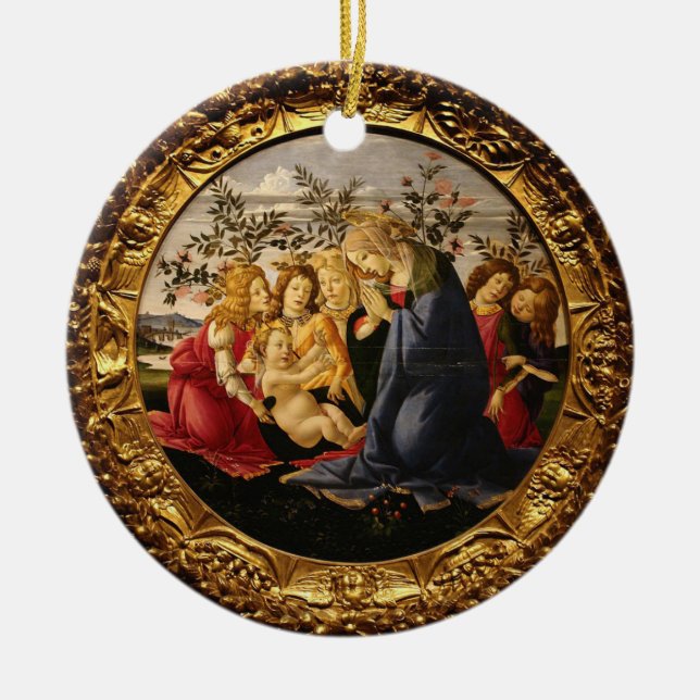 Ornamento De Cerâmica Madona de Botticelli Adorando a Criança com 5 Anjo (Frente)