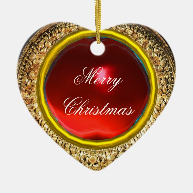 Ornamento De Cerâmica Madona do Pomegranato/Ruby Gemstone Heart (Frente)