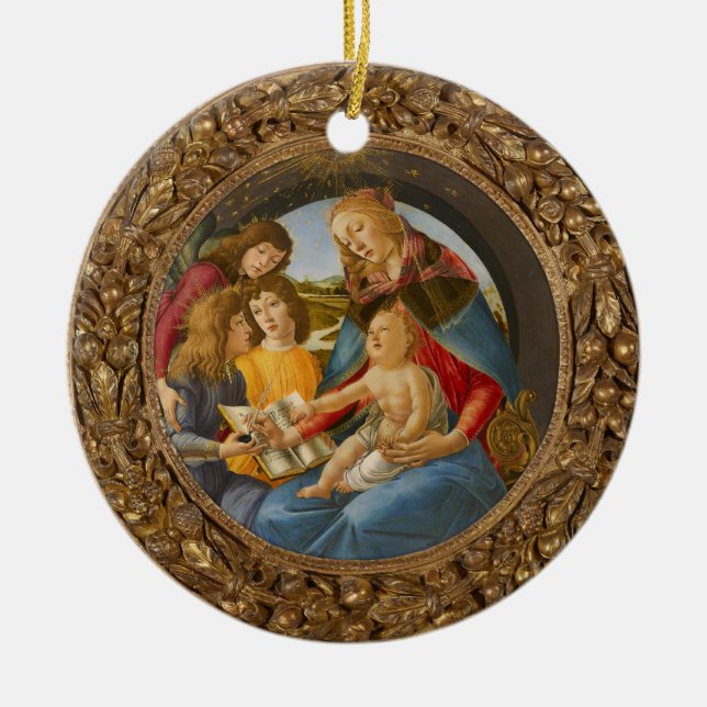 Ornamento De Cerâmica Madona Magnificat Botticelli Menino 3 Anjos Livro (Frente)