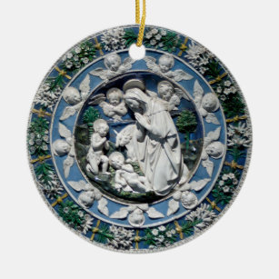 Ornamento De Cerâmica Madonna adorador a criança por della Robbia