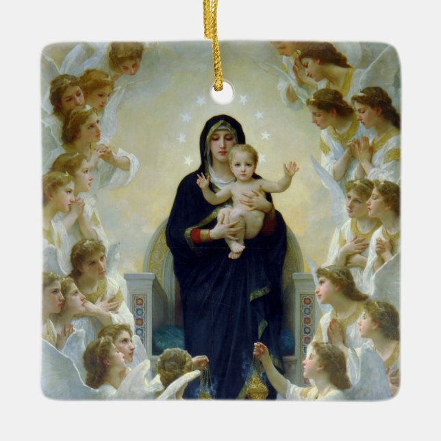 Ornamento De Cerâmica Madonna + Angels, Bouguereau (Frente)