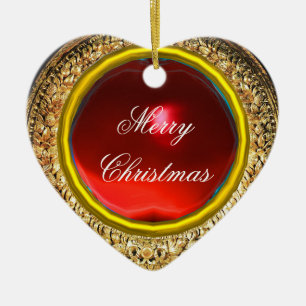 Ornamento De Cerâmica Madonna do Magnificat / Ruby Gemstone Heart