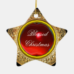 Ornamento De Cerâmica Madonna do Magnificat / Ruby Gemstone Star